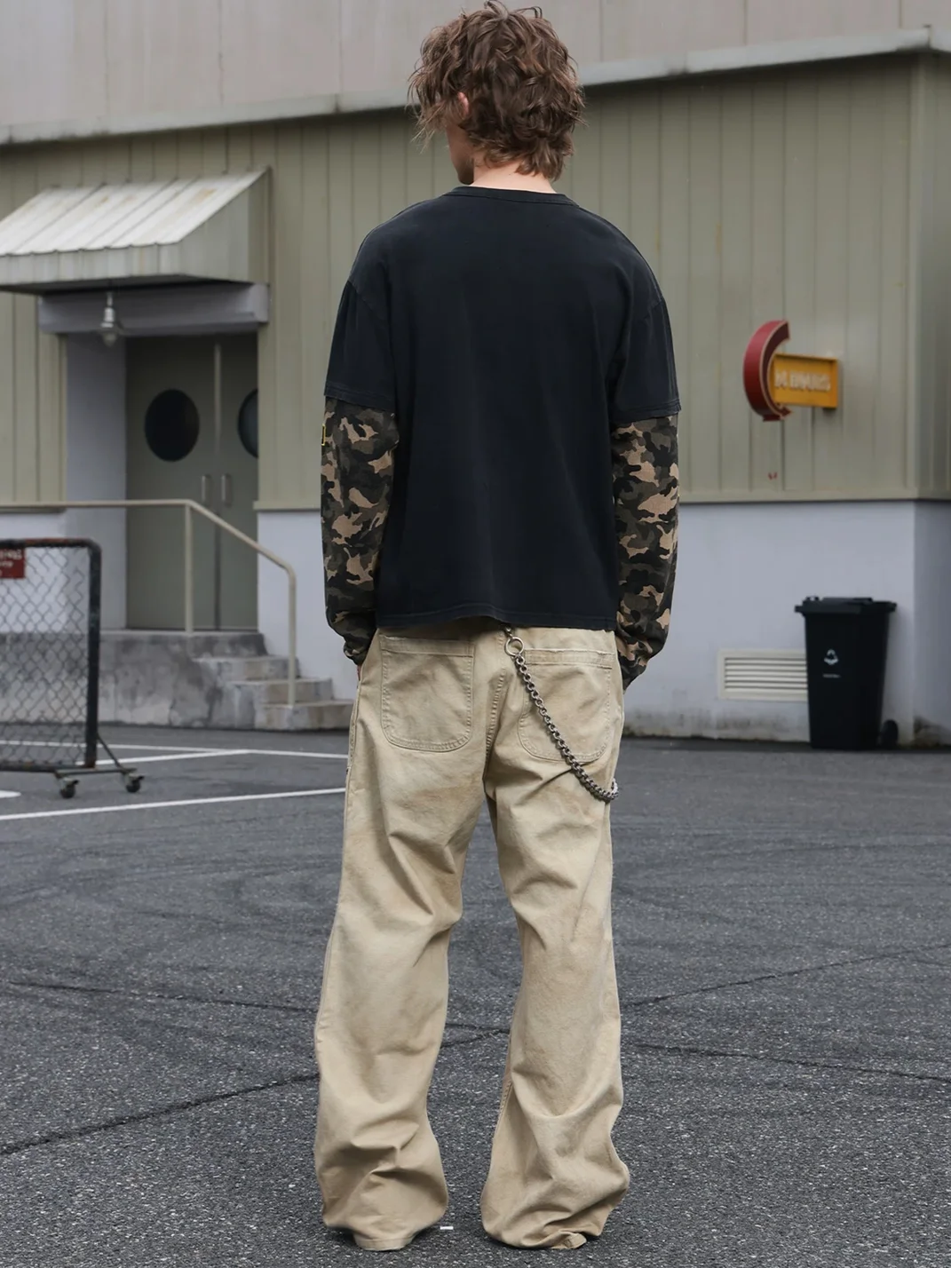 SAXGENWON | Boxy Camouflage Sleeve Henley Long Sleeve T-Shirt