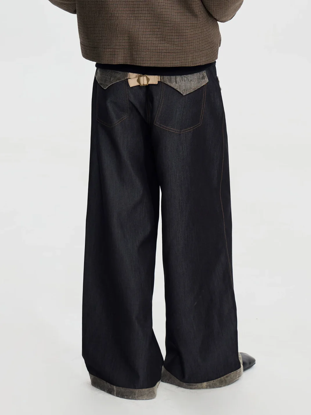 OPENFLY | Washed Suede Panel Wide Leg Cargo Jeans