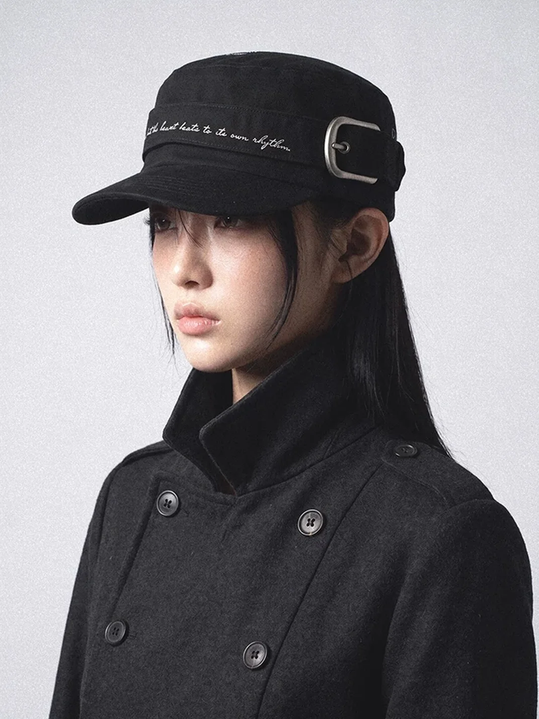 REDRINSE | Embroidered Strap Flat Top Military Cap