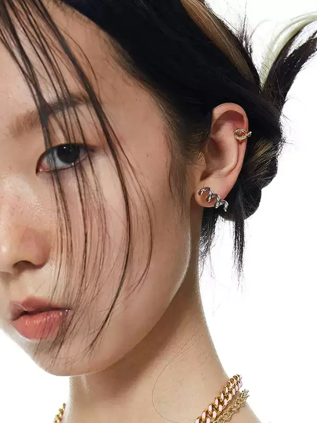 SchwarzGold | Asymmetric Spiral Stud And Clip Earrings
