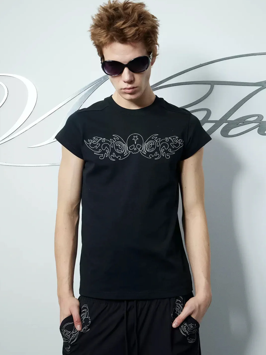 WASTED | Tribal Skull Embroidered Cap Sleeve T-Shirt
