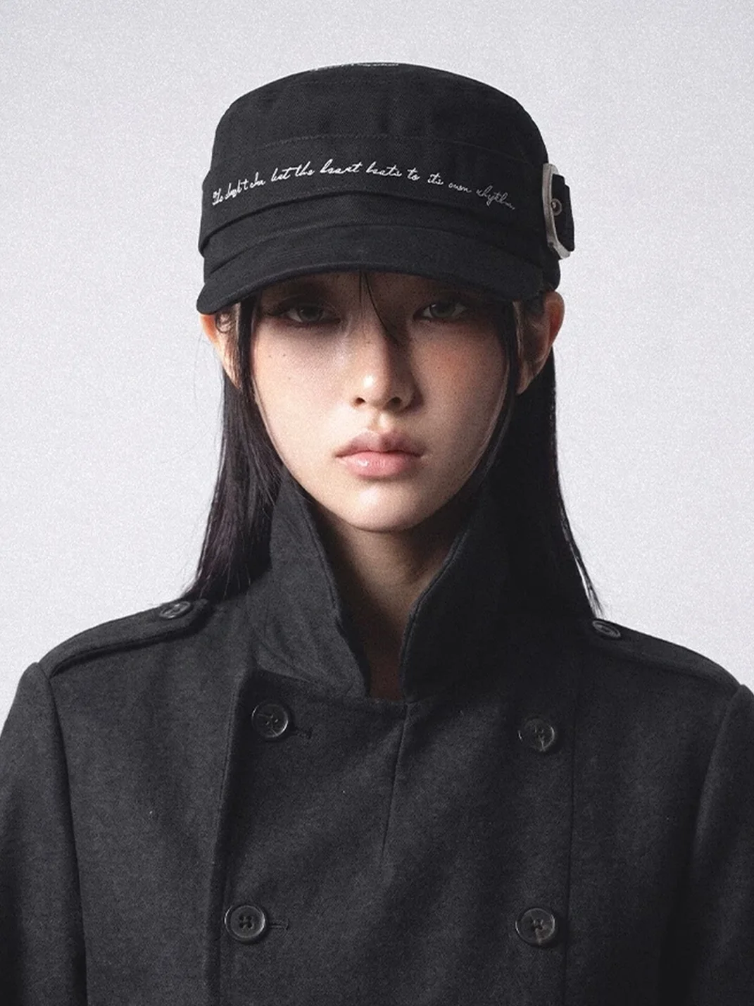REDRINSE | Embroidered Strap Flat Top Military Cap