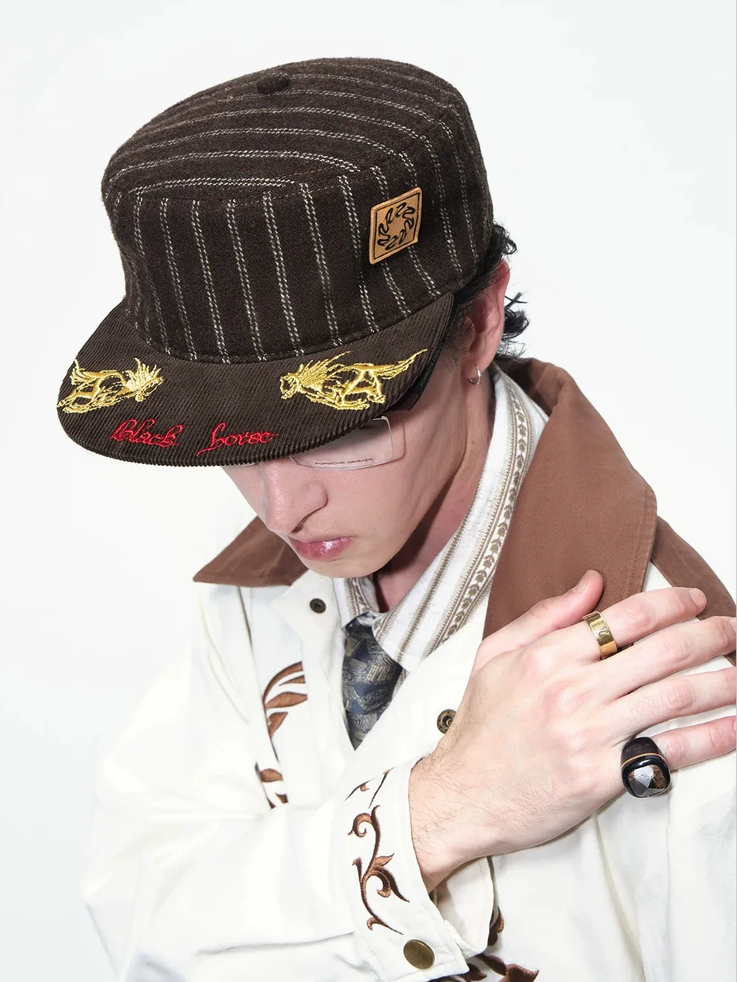 OPENFLY | Vintage Corduroy Striped Embroidered Flat-Brim Cap