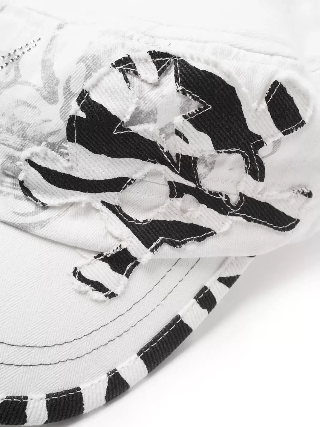 WASTED | Zebra Trim Rhinestone Embroidered Flat Top Cap