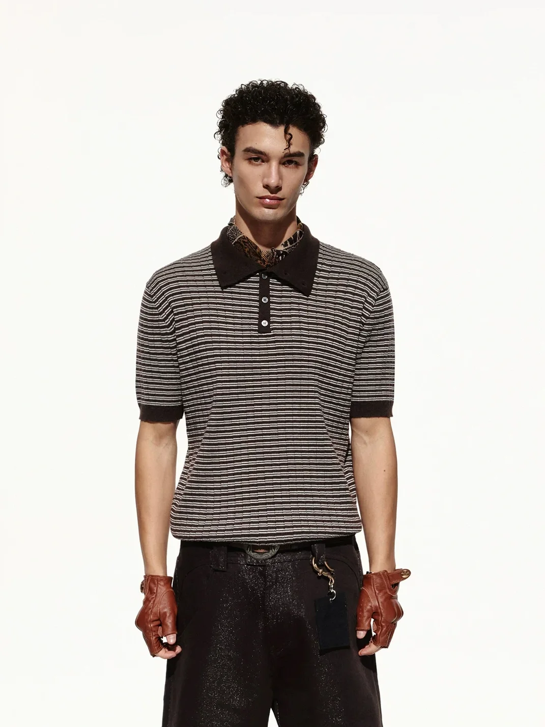 OPENFLY | Textured Striped Short Sleeve Polo Shirt