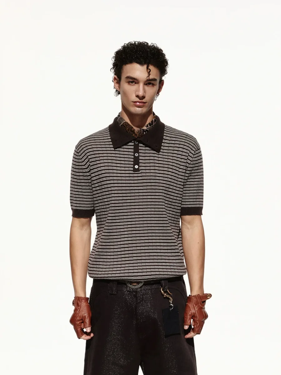 OPENFLY | Textured Striped Short Sleeve Polo Shirt - 2