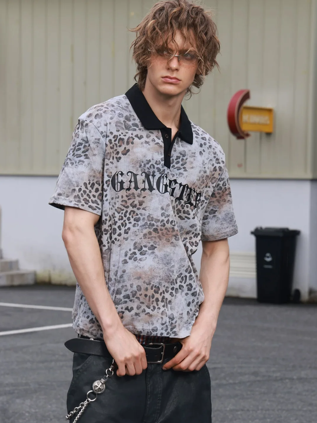 SAXGENWON | Leopard Print Cropped Boxy Polo Shirt