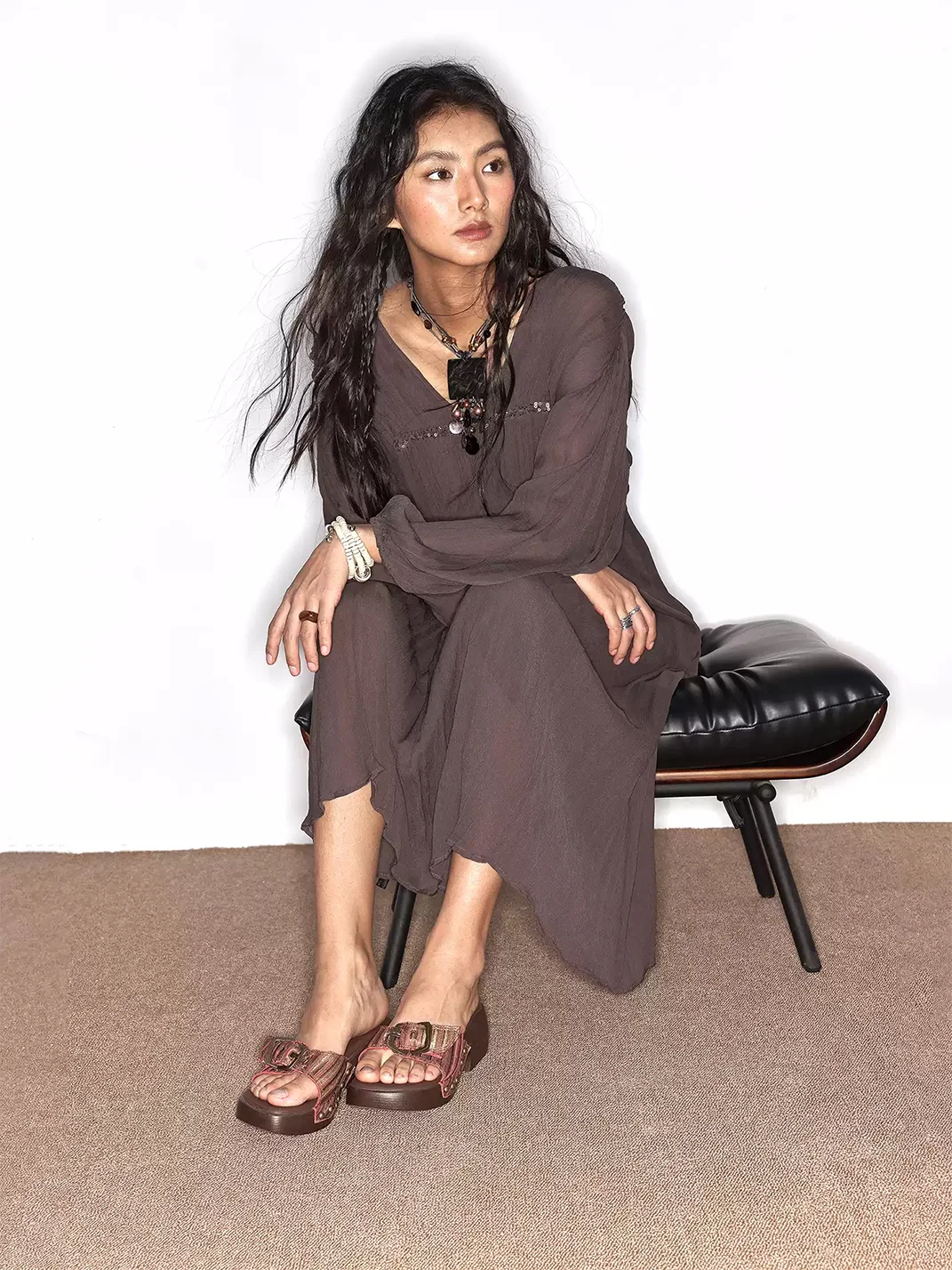 Arcadiagyal | Woven Leather Platform Clog Slides