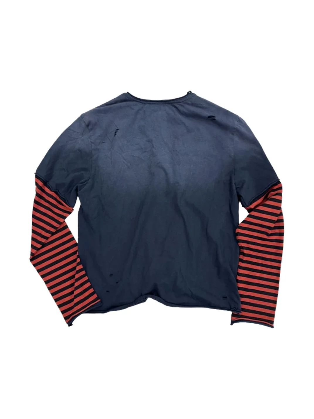 SAXGENWON | Distressed Layered Striped Graphic Long Sleeve T-Shirt