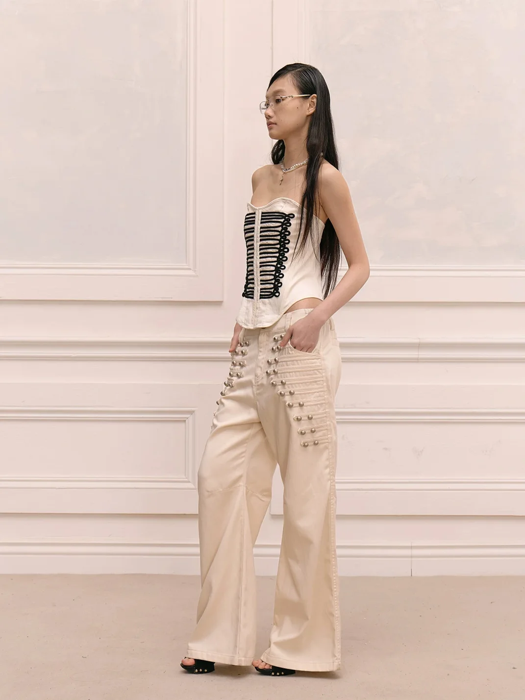 FayChui | Metal Button Wide Leg Pants