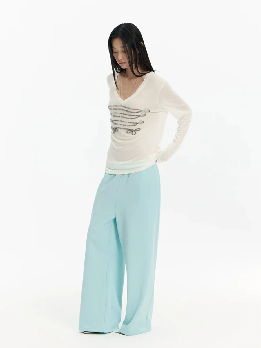 FayChui | Mint Green Printed Wide-Leg Straight-Leg Pants - 4