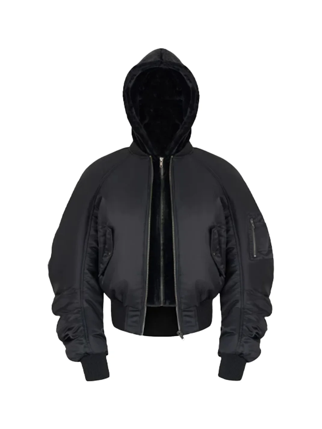 SAXGENWON | Cropped Hooded Faux Fur Bomber Jacket