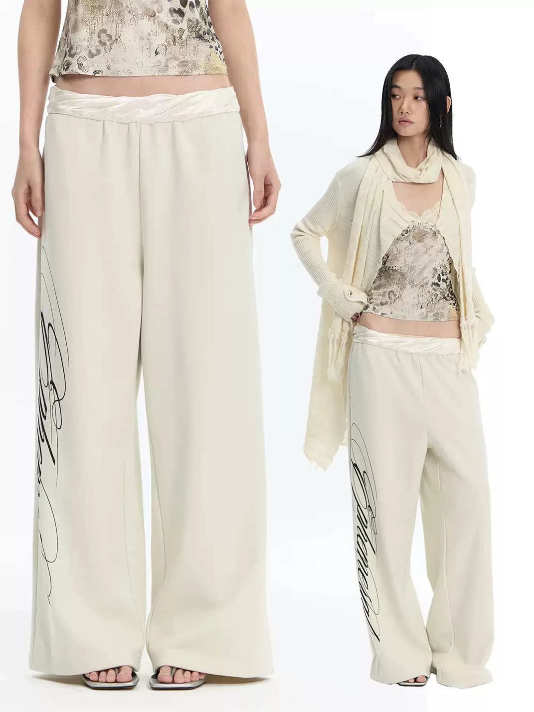 FayChui | Low-Rise Script Print Wide-Leg Pants