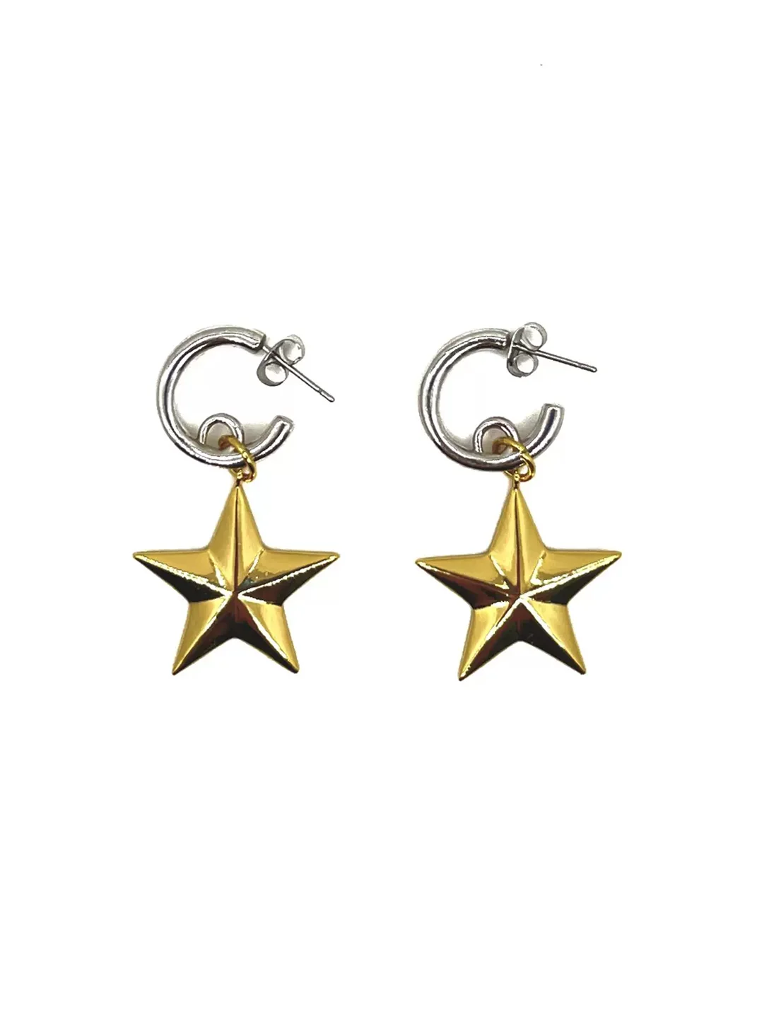 SchwarzGold | Two-Tone 3D Star Hoop Earrings