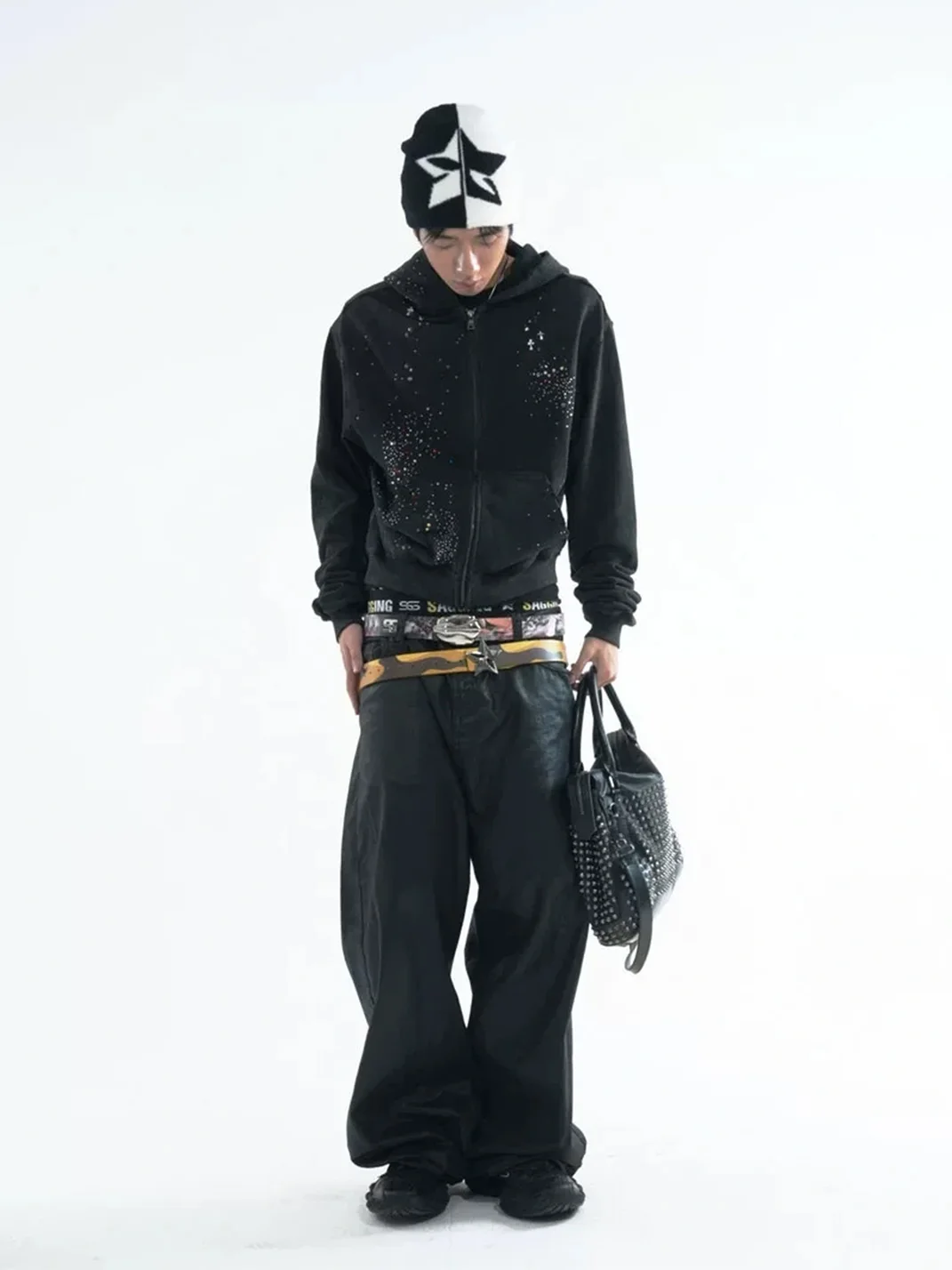 SchwarzGold | Two-Tone Star Faux Mohair Knit Beanie