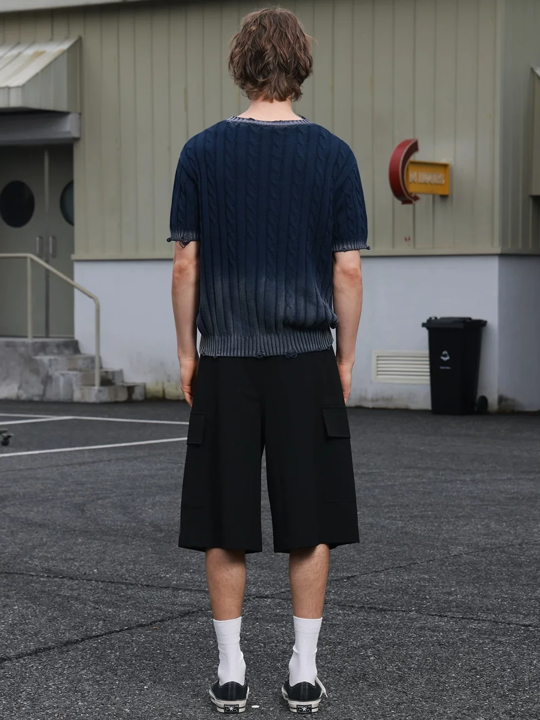 SAXGENWON | Gradient Cable Knit Boxy Short Sleeve Sweater