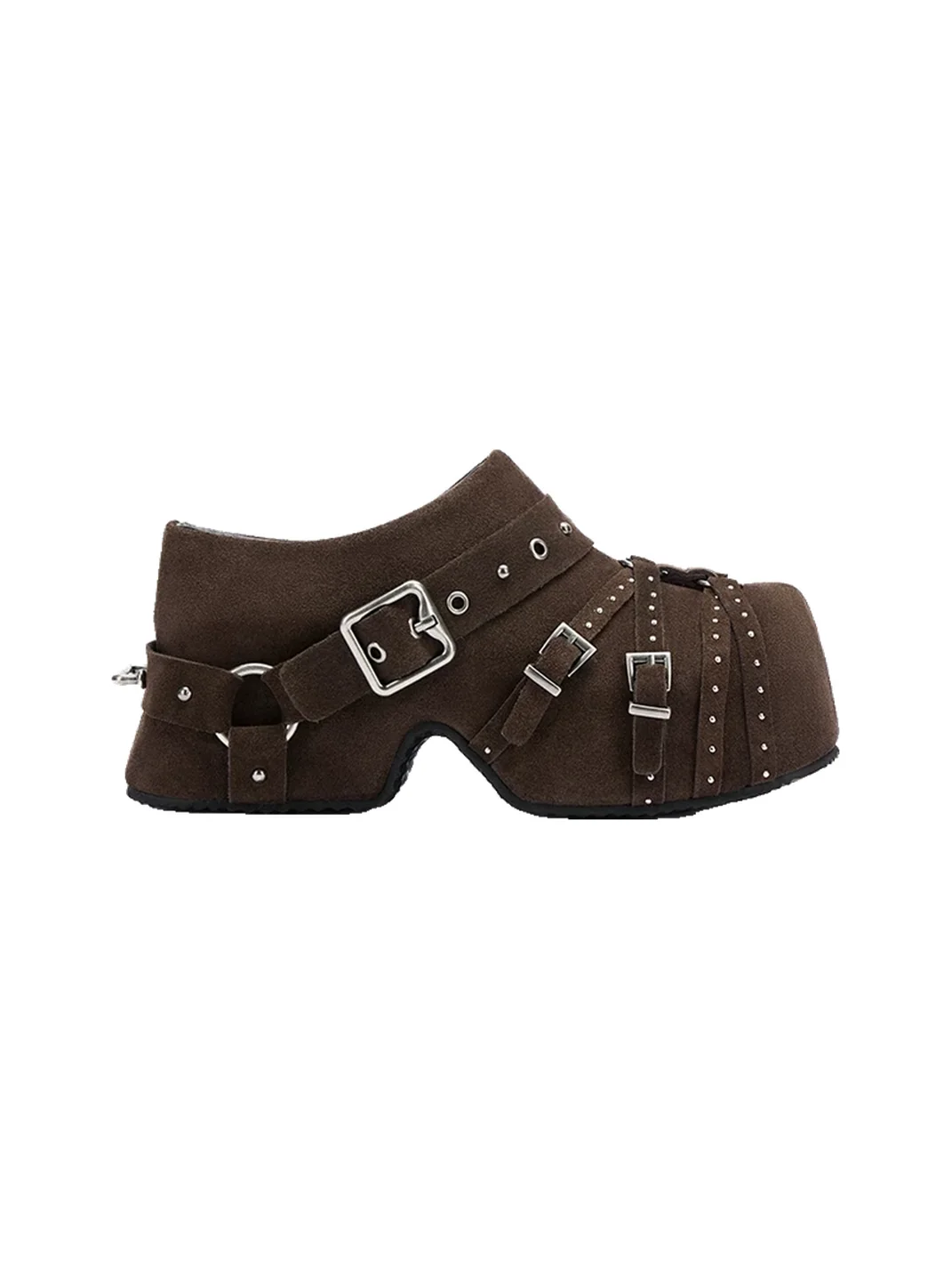 Arcadiagyal | Studded Buckle Platform Closed-Toe Mules
