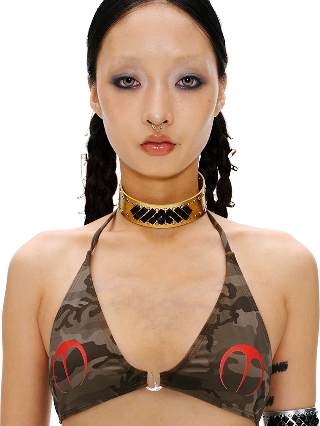 SchwarzGold | Y2K Two-Tone Studded Leather Choker