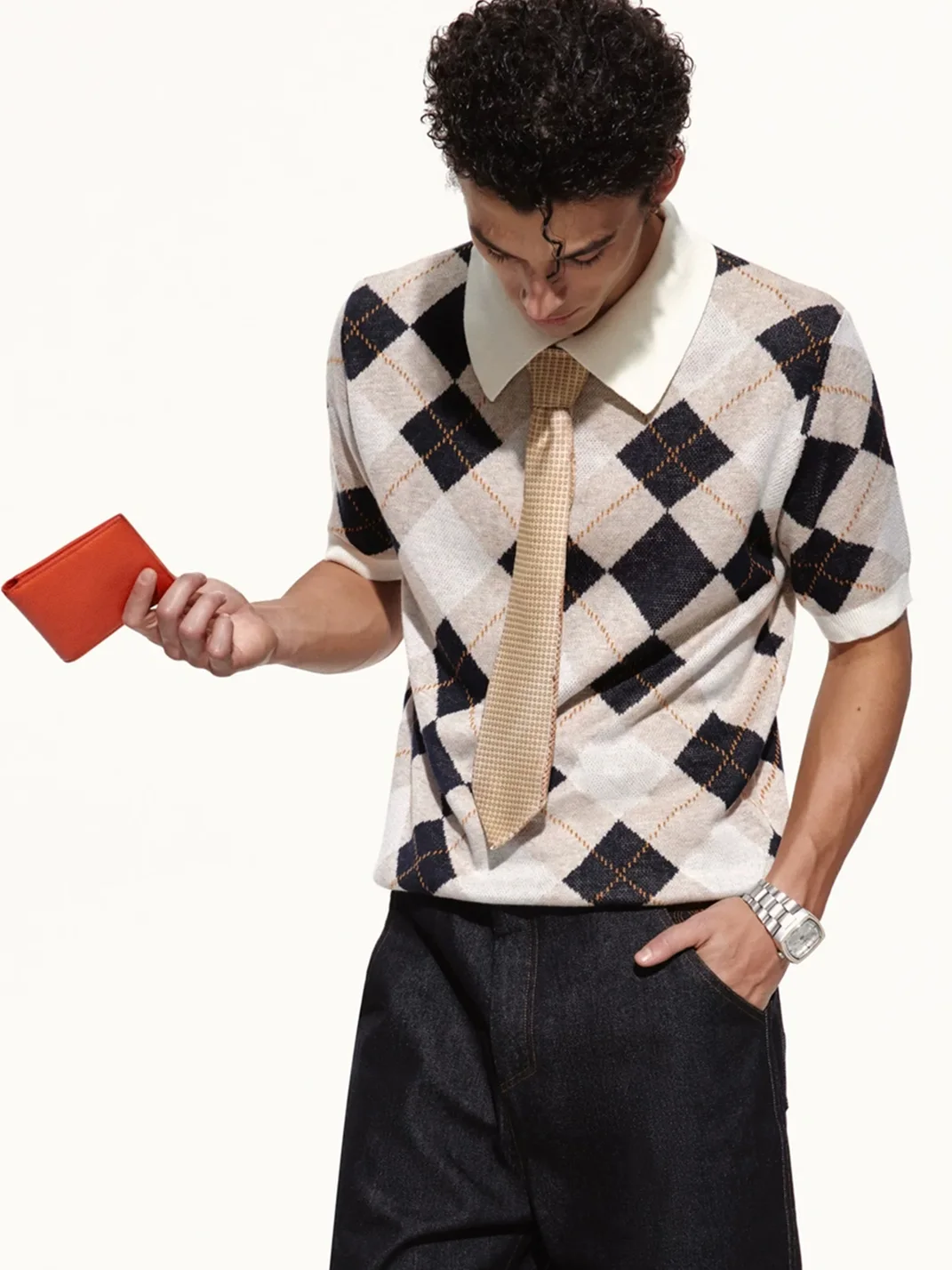 OPENFLY | Argyle Contrast Collar Knit Polo Shirt