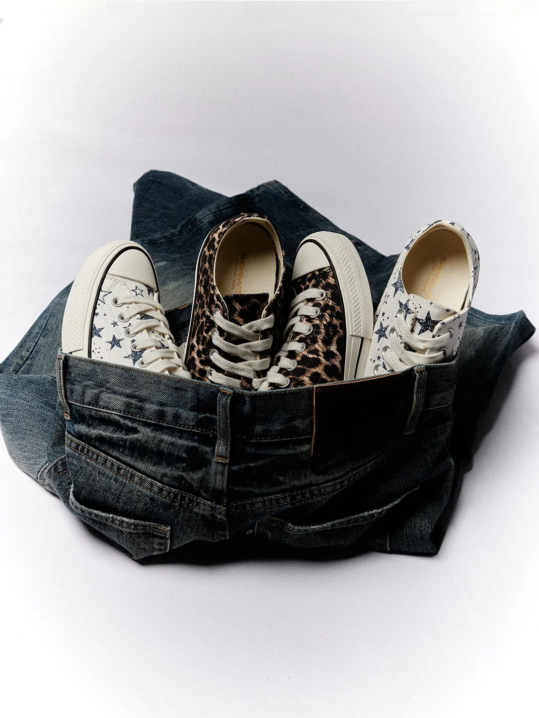 VOWPROGRESS | 1970s Leopard Star Low-Top Platform Canvas Sneakers
