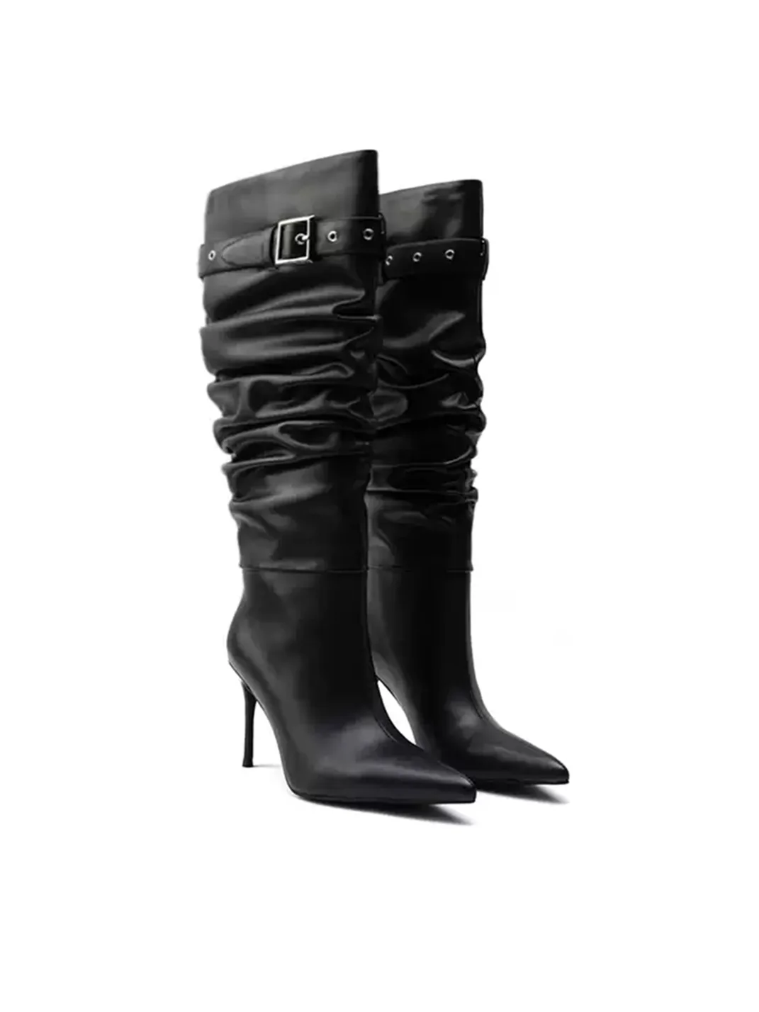 Colorful Bridge | Pleated Pointed-Toe Stiletto Tall Boots