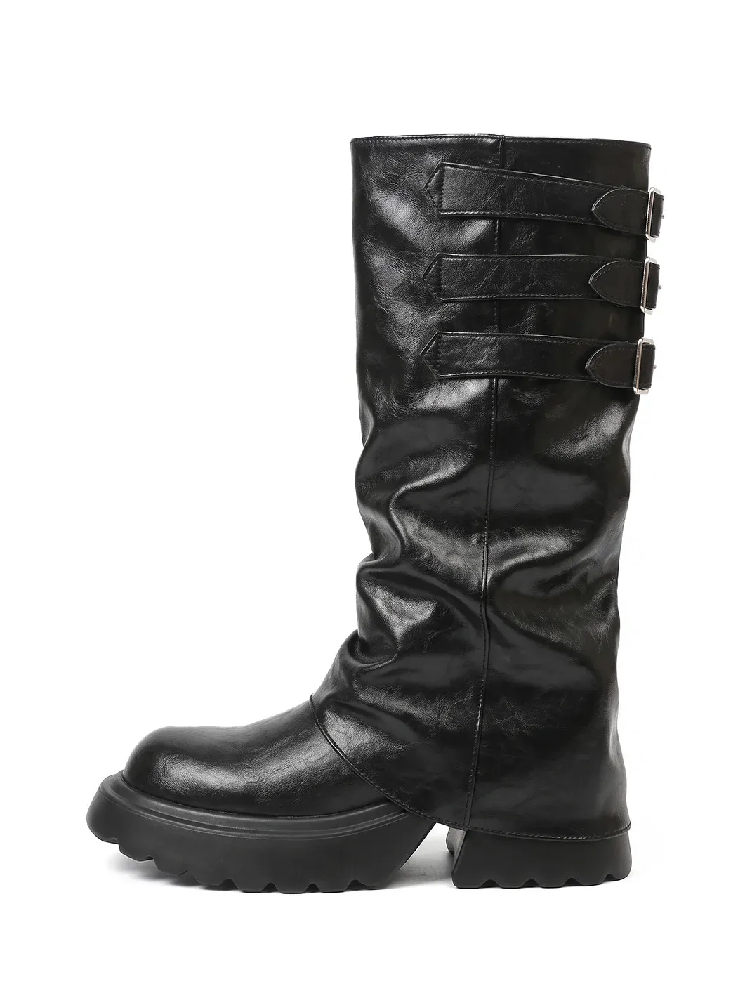 In lucky | Ruched Platform Knee-High Buckle Boots