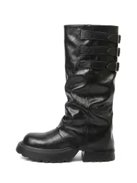 In lucky | Ruched Platform Knee-High Buckle Boots