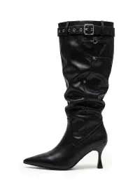 In lucky | Pointed Toe Ruched Stiletto Knee-High Boots