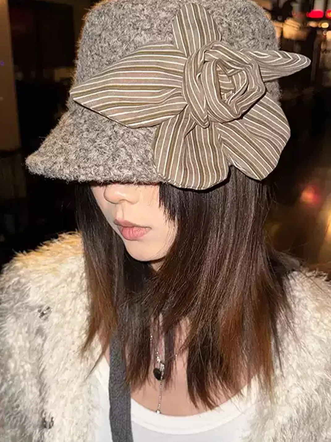 Wolf Grandmother | Striped Flower Wool Riding Hat