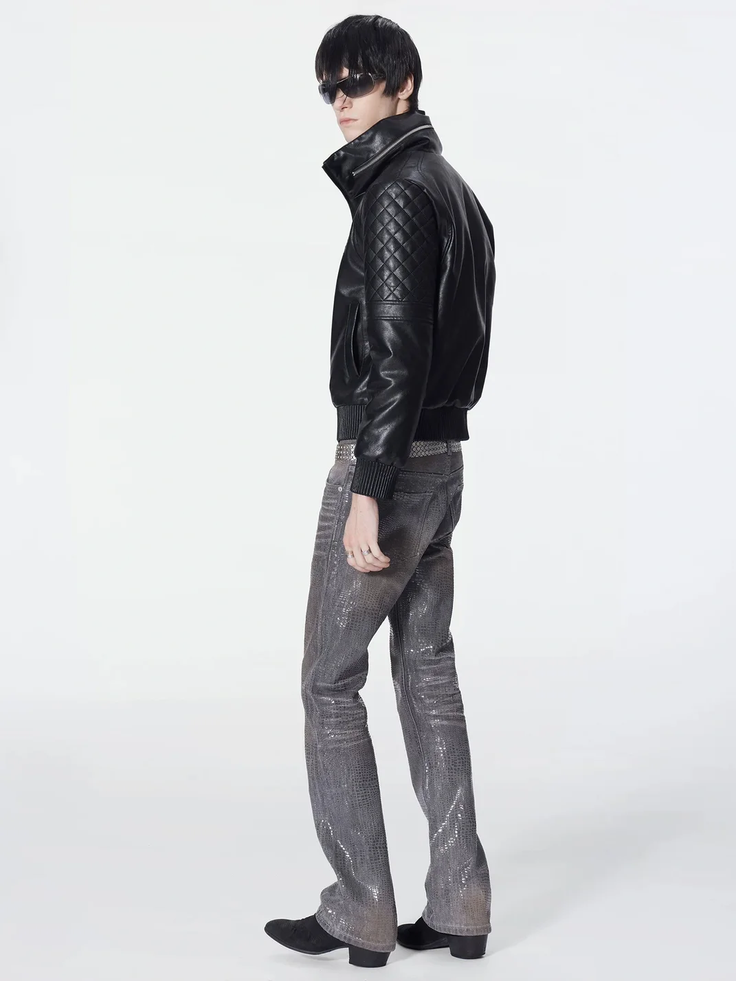 no E mosen | Rust-Dyed Snakeskin Sequin Slim Flare Jeans