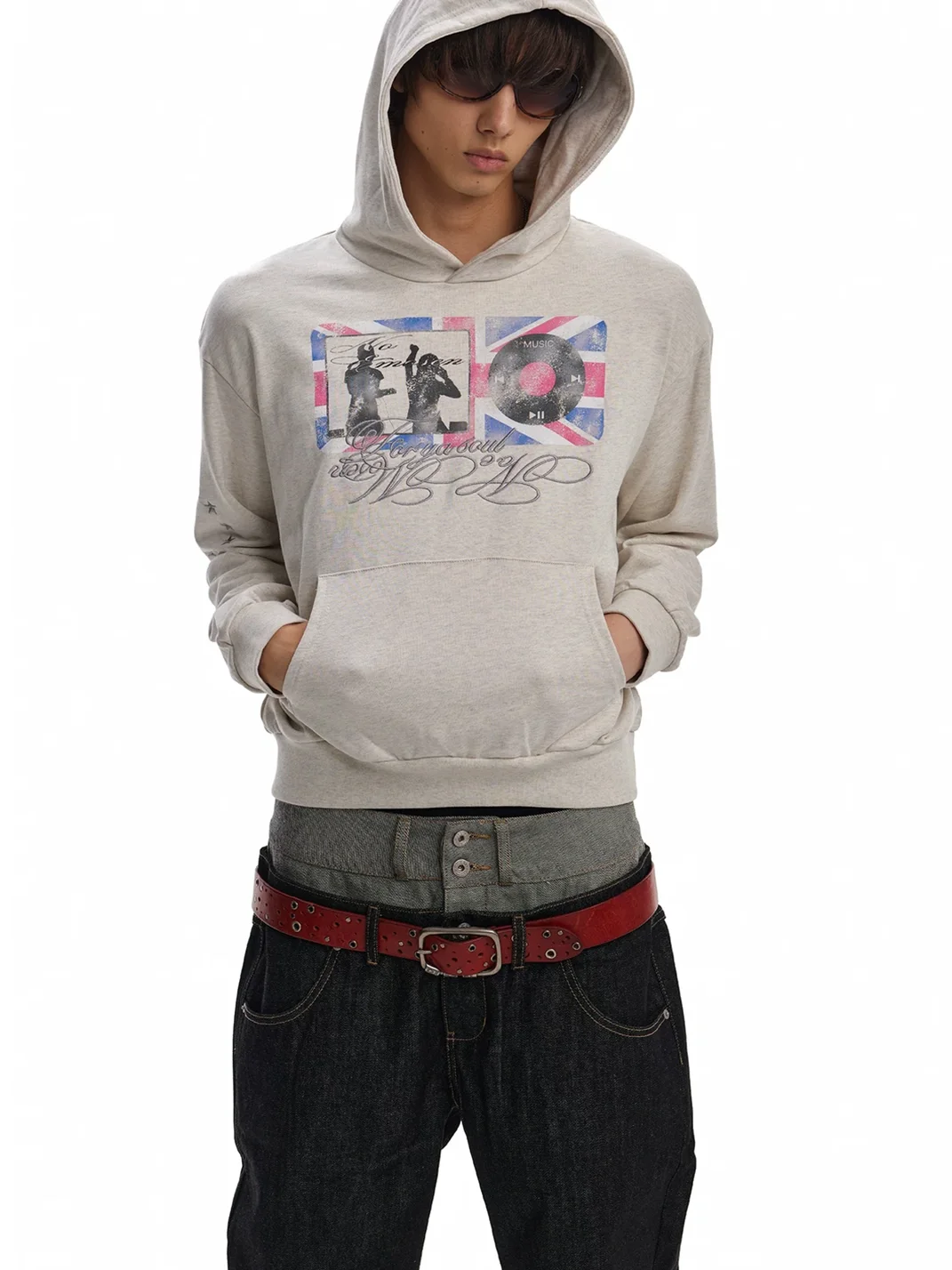 no E mosen | Oversized Color Block Graphic Hoodie