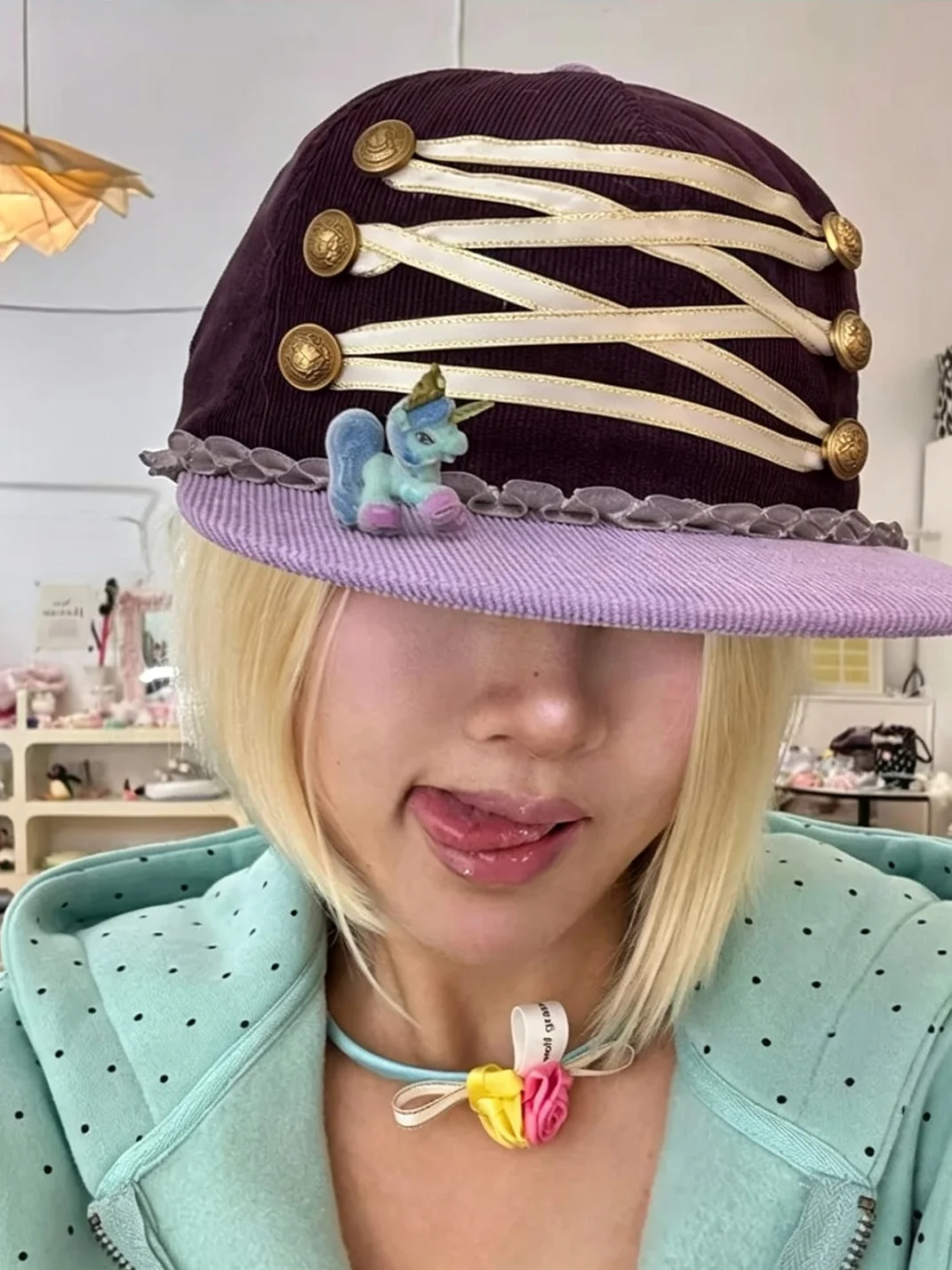 Wolf Grandmother | Retro Corduroy Court Style Pony Flat Brim Hat