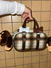 Wolf Grandmother | Plaid Dachshund Plush Handbag