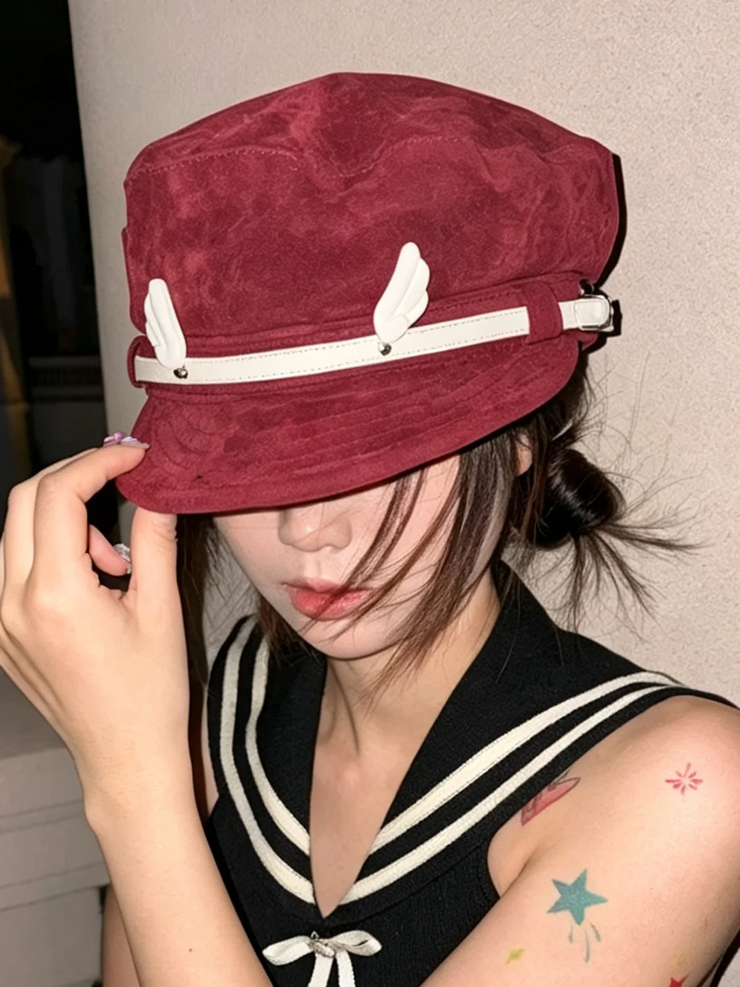 Wolf Grandmother | Wing Detail Polka Dot Newsboy Cap