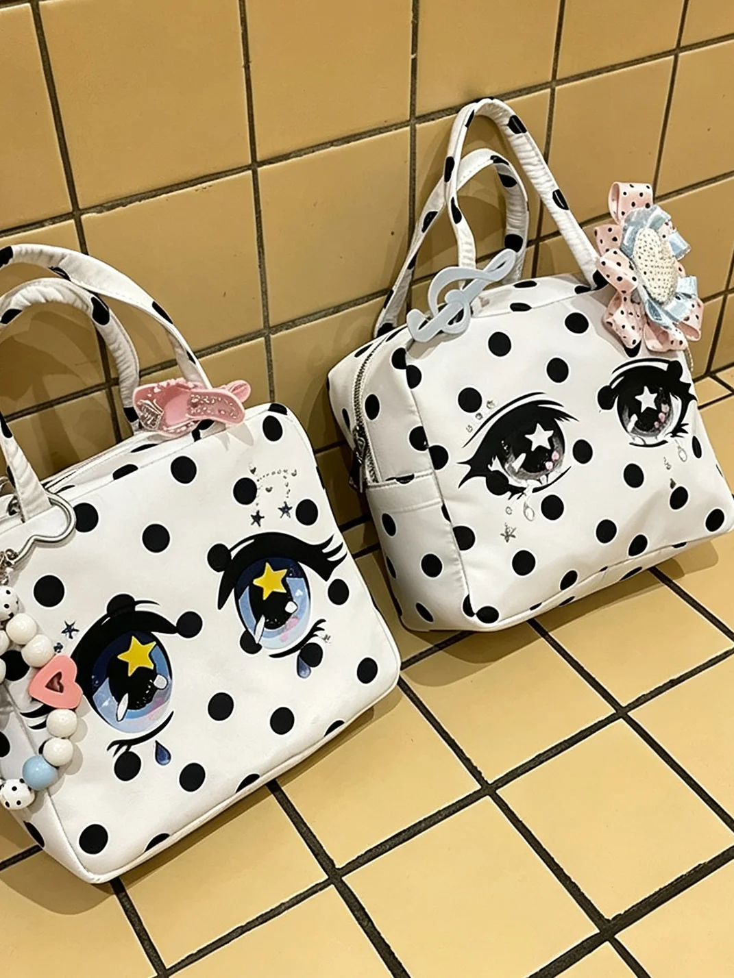 Wolf Grandmother | Cartoon Tear Eye Polka Dot Square Handbag