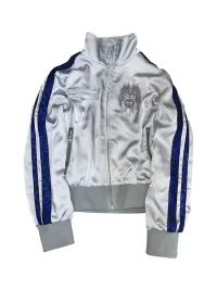 no E mosen | Satin Colorblock Leopard Trim Stand Collar Jacket