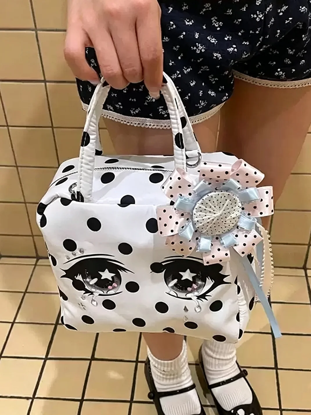 Wolf Grandmother | Cartoon Tear Eye Polka Dot Square Handbag