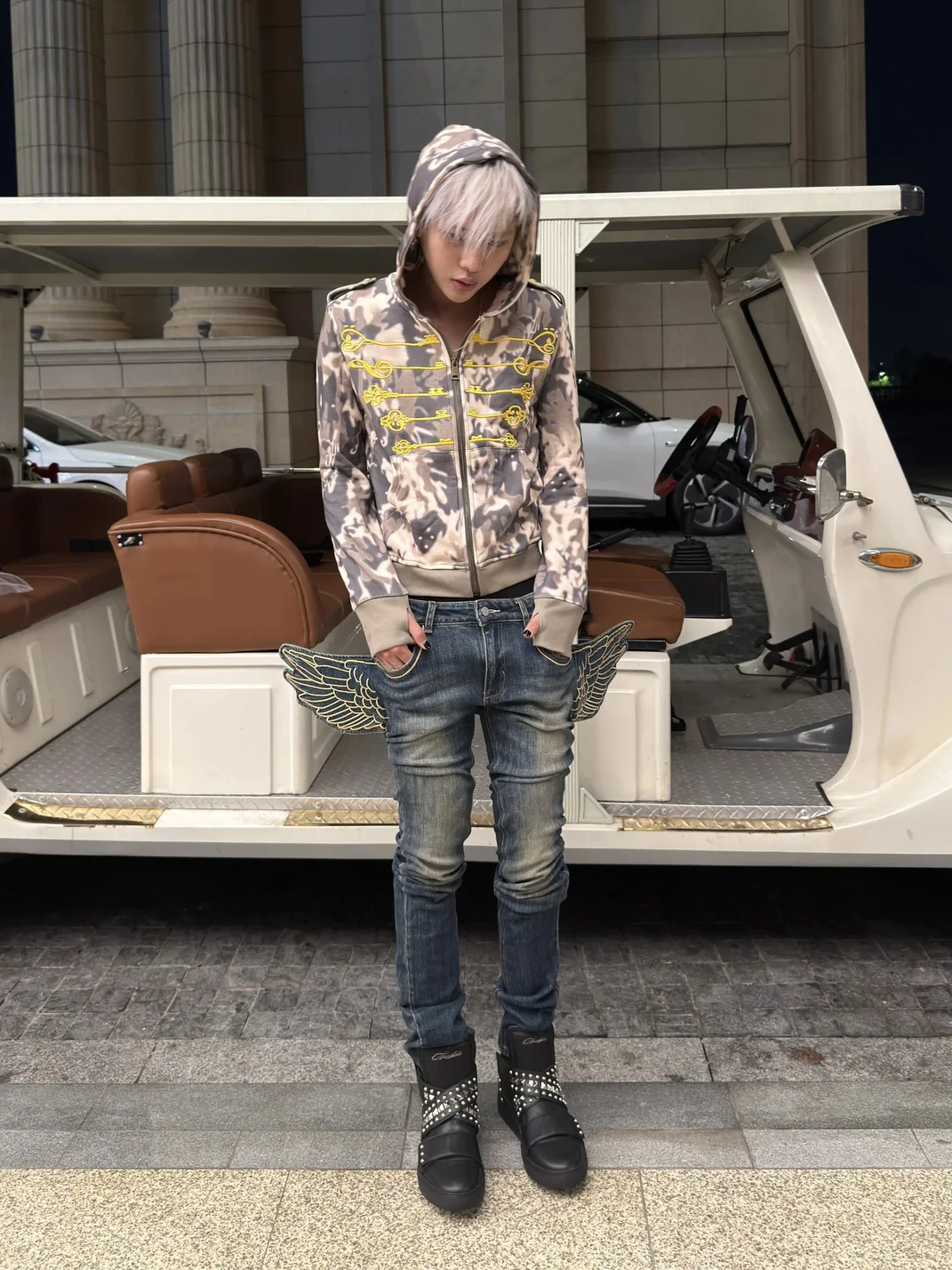 no E mosen | Fitted Camouflage Embroidered Zip Hoodie