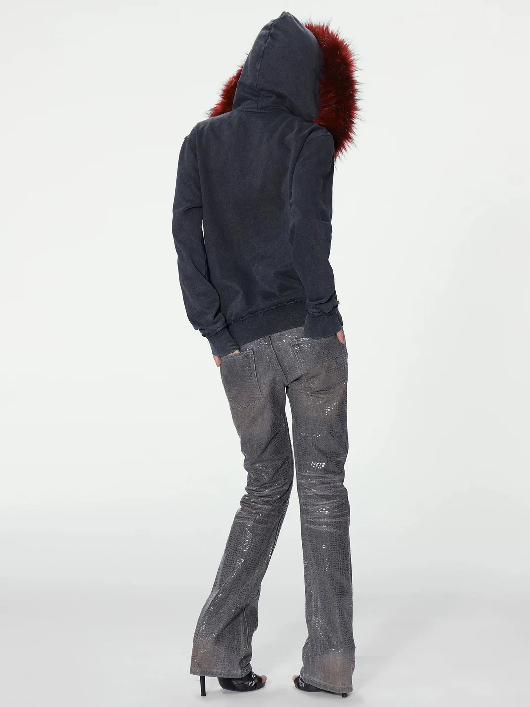 no E mosen | Rust-Dyed Snakeskin Sequin Slim Flare Jeans