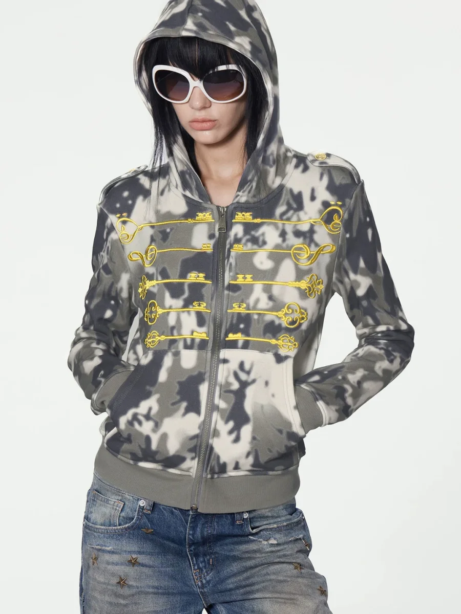 no E mosen | Fitted Camouflage Embroidered Zip Hoodie - 3