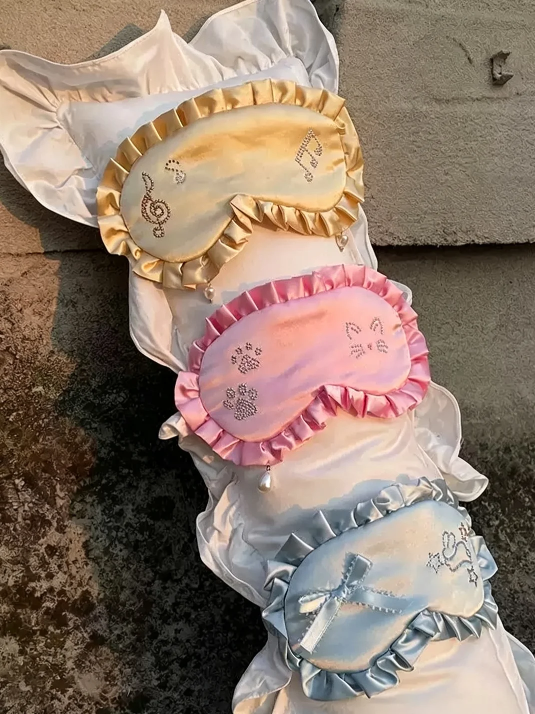 Wolf Grandmother | Rhinestone Ruffle Satin Sleep Mask