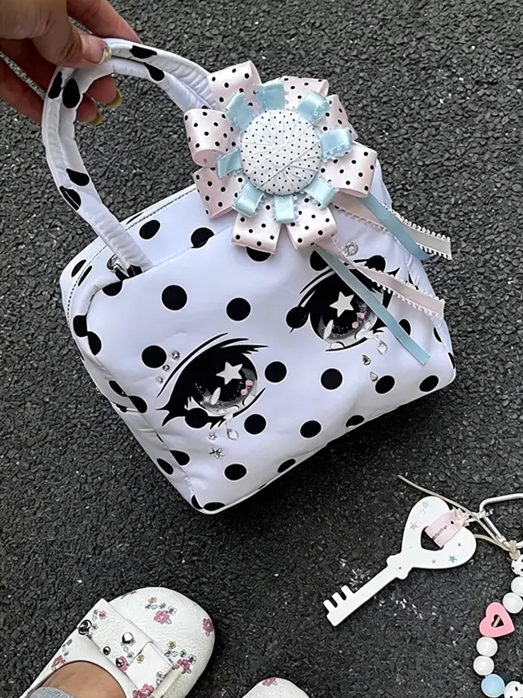Wolf Grandmother | Cartoon Tear Eye Polka Dot Square Handbag