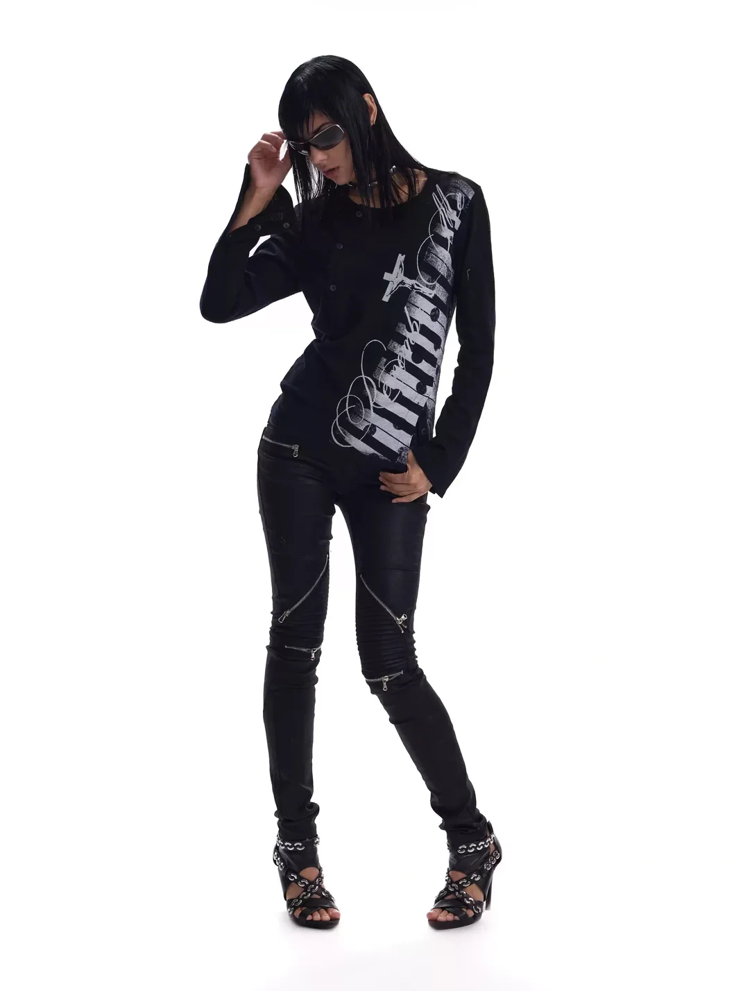 no E mosen | Piano Key Polka Dot Long Sleeve Top