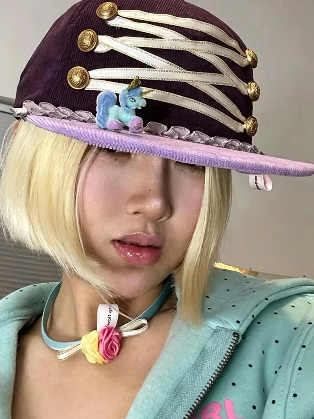 Wolf Grandmother | Retro Corduroy Court Style Pony Flat Brim Hat