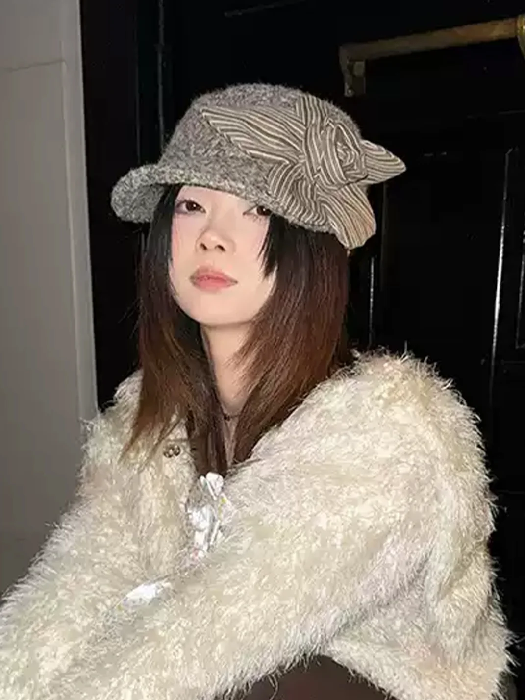Wolf Grandmother | Striped Flower Wool Riding Hat