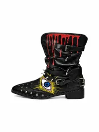 Carol's here | Hand-Painted Graffiti Studded Buckle Chelsea Boots