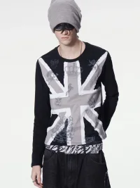 no E mosen | Slim Fit Union Jack Patch Long Sleeve T-Shirt