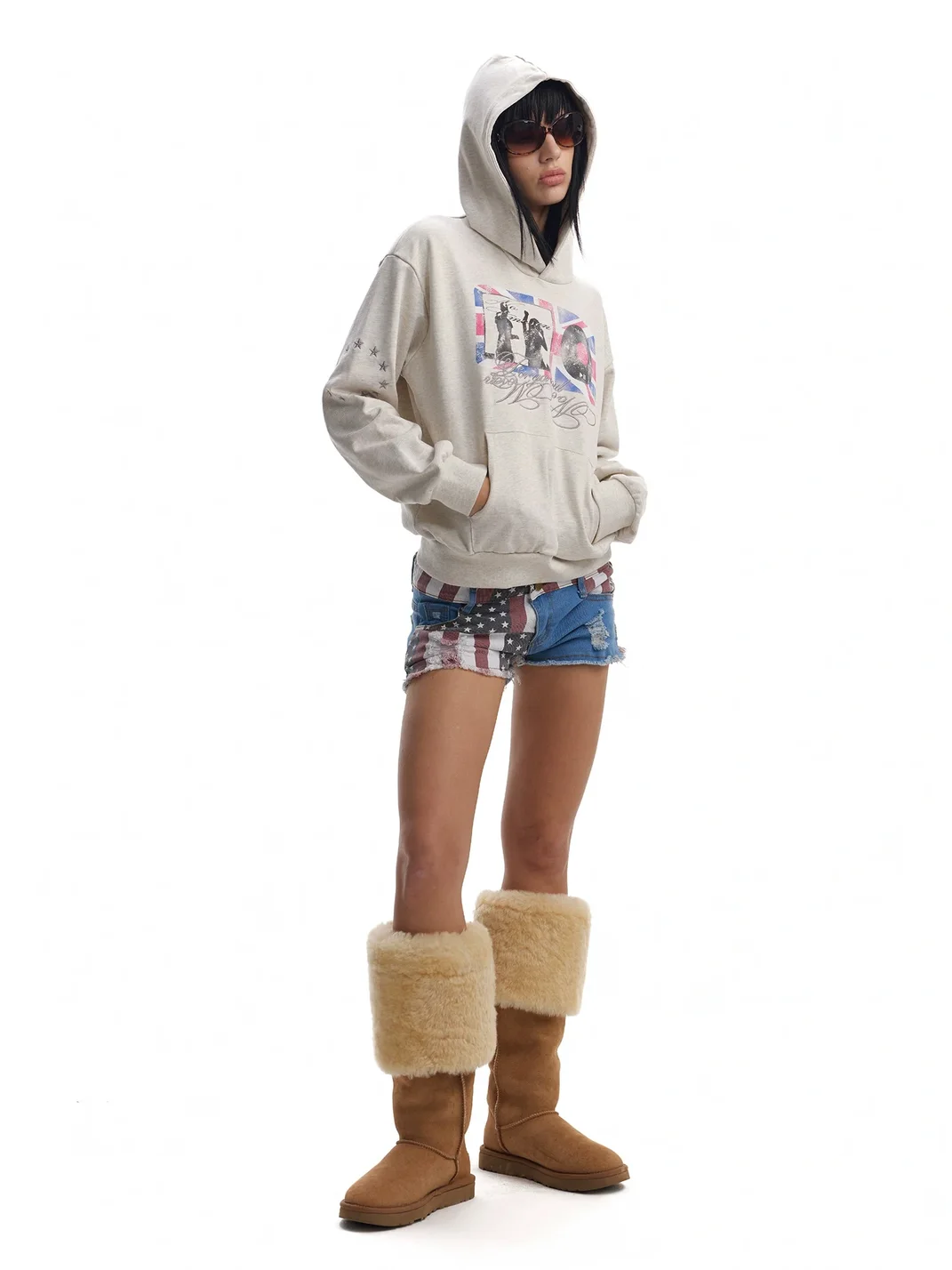 no E mosen | Oversized Color Block Graphic Hoodie
