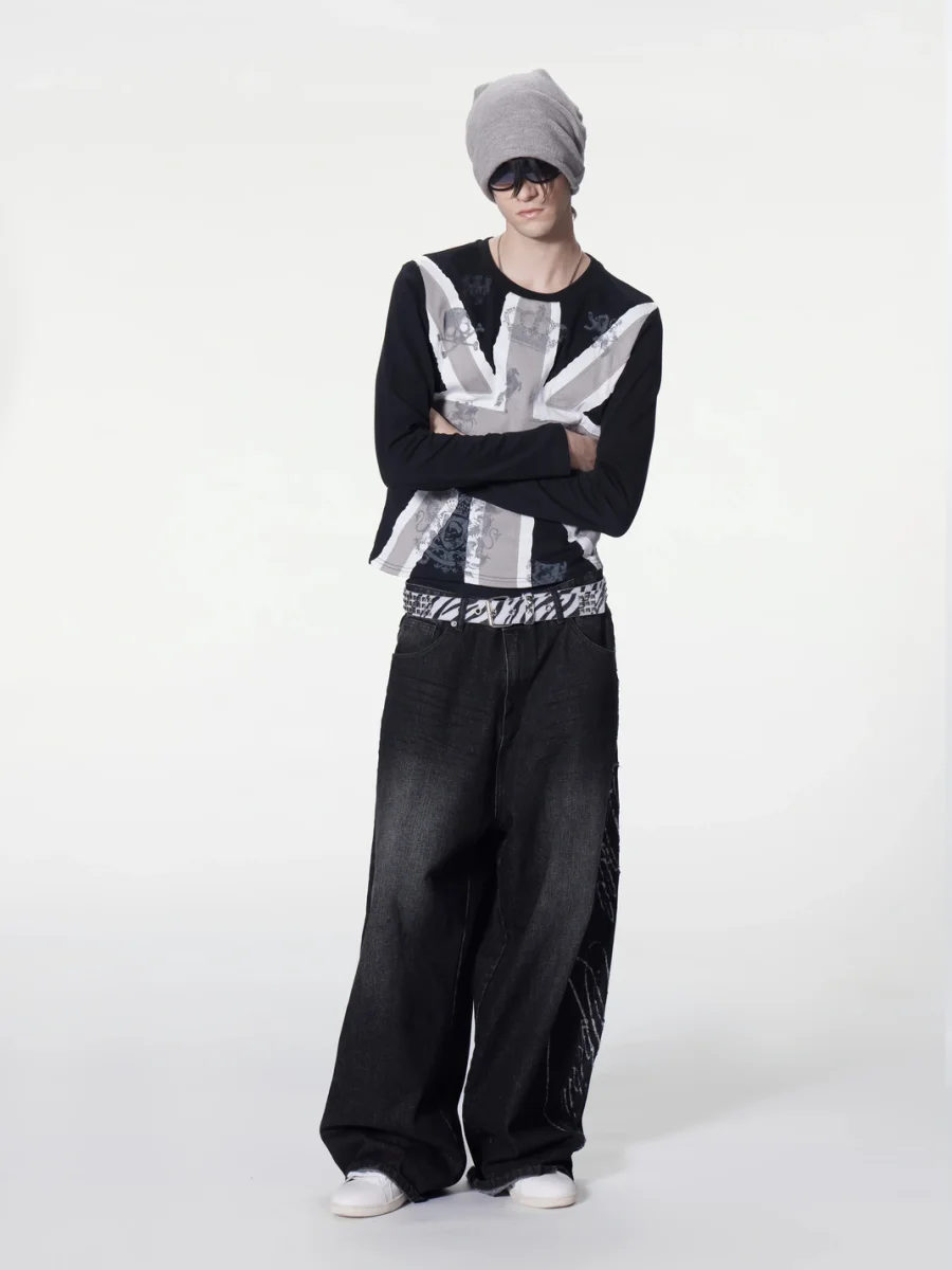 no E mosen | Slim Fit Union Jack Patch Long Sleeve T-Shirt - 4