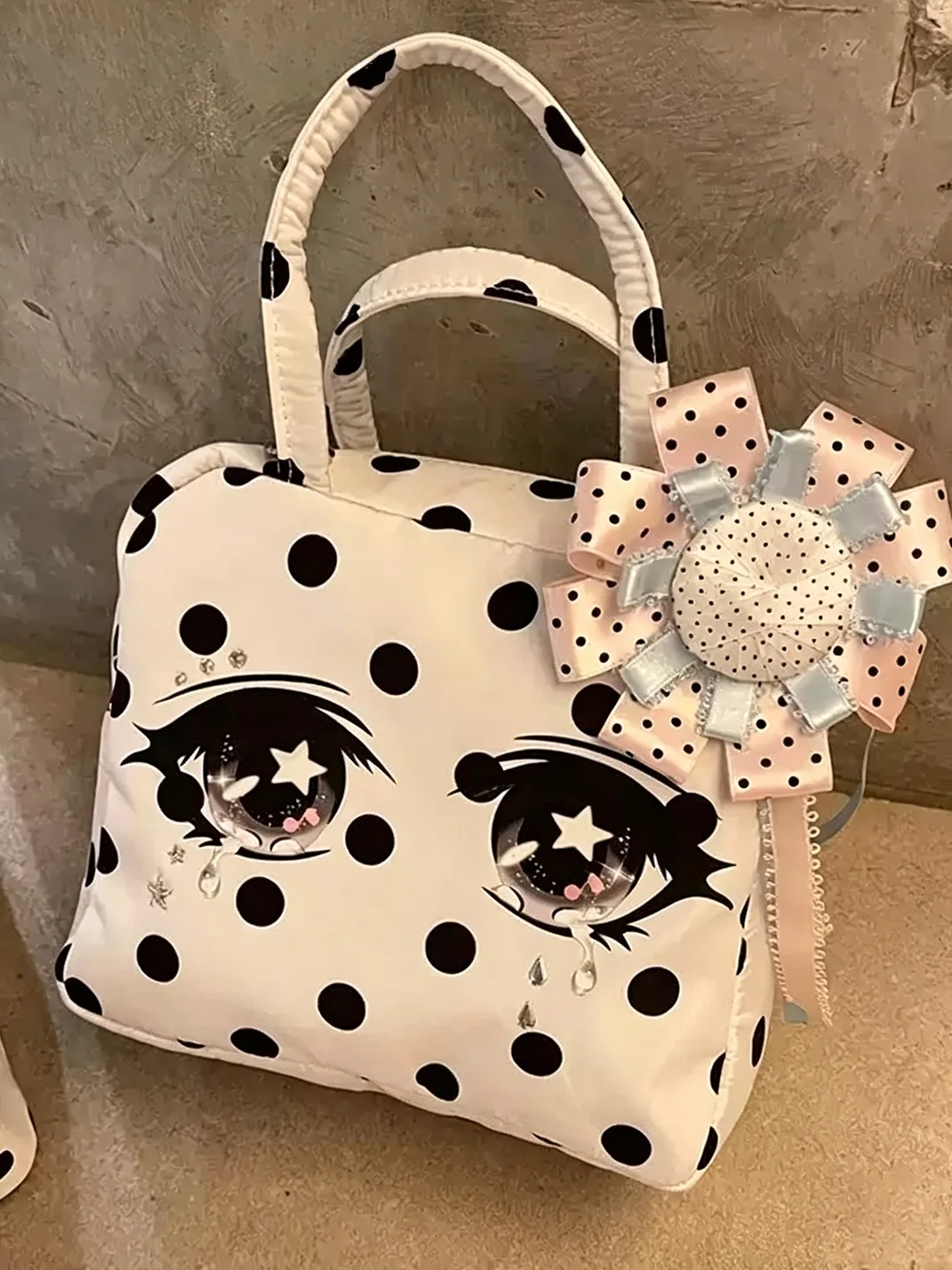 Wolf Grandmother | Cartoon Tear Eye Polka Dot Square Handbag